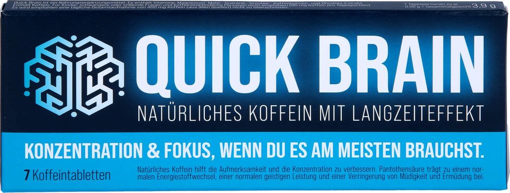 Quick Brain - natürliche Koffeintabletten für Fokus und Konzentration, mit Langzeiteffekt - mit 80 mg Koffein (u.a. aus Mate, Guarana) und Magnes...