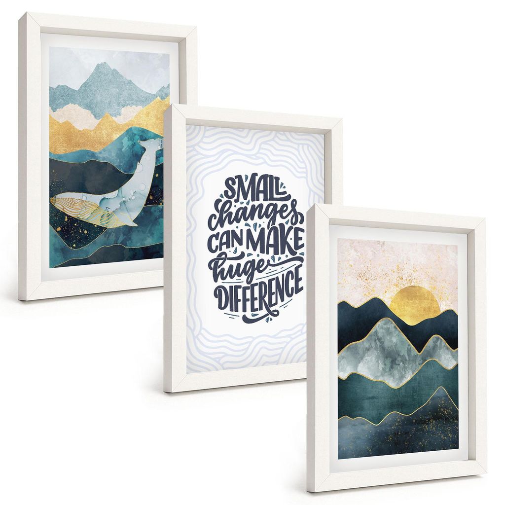 Bilder Set 3-teilig im weißen Rahmen – Wandbilder 3 Stück – gerahmte Poster für Wohnzimmer, Schlafzimmer und Flur – 20x30 cm – Abstrakte...