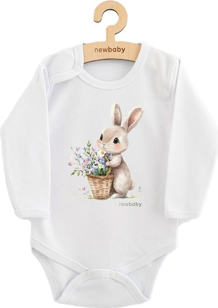 Baby Body mit Aufdruck New Baby Rabbit mit Blumen, Gr. 56 (0-3m)