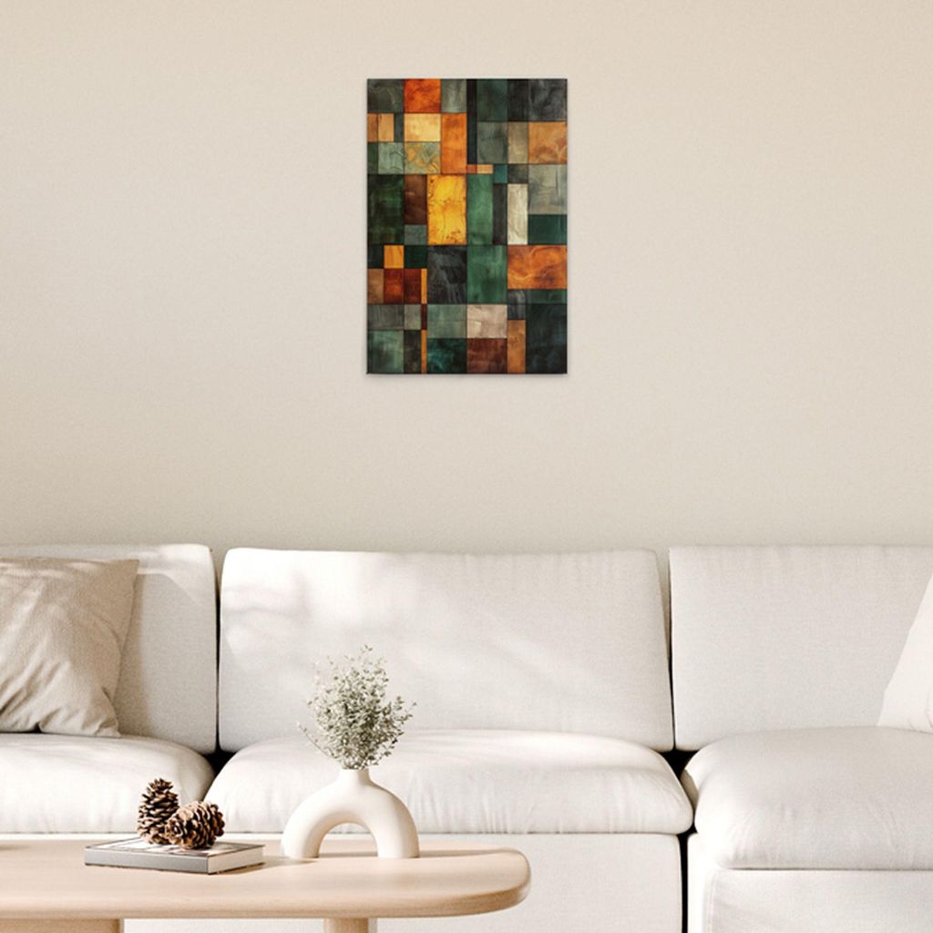 TADESSI Leinwandbild Blockkunst Schach - Wandbild 30 x 45 cm - Kunstdruck auf Leinwand in Grün Gelb - M1-No.52244