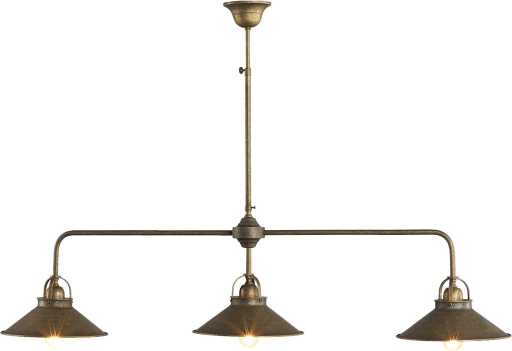 Deckenleuchte Messing massiv E27 in Bronze Antik matt 3-flammig länglich Industrial Design