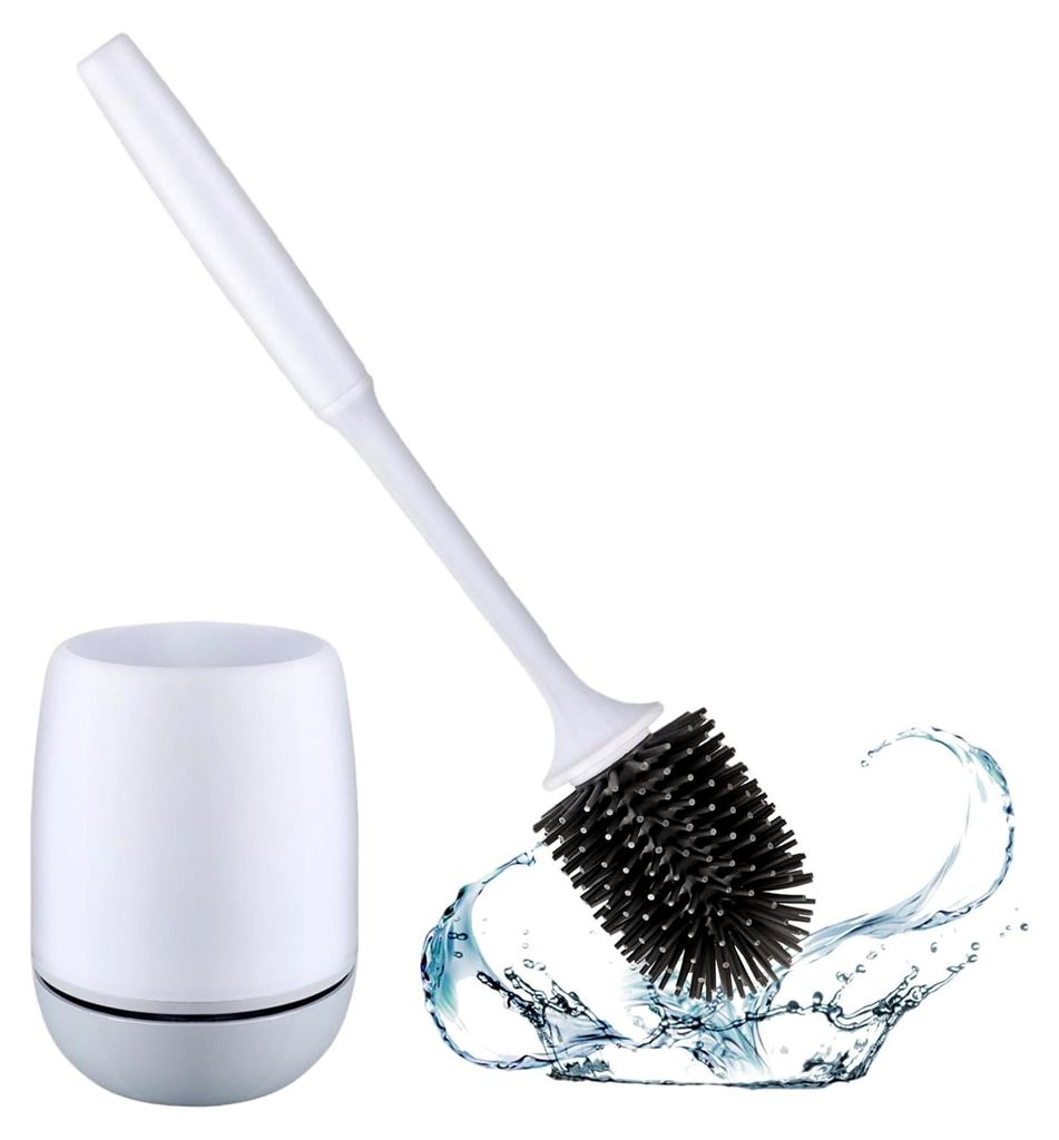 Toilettenbürste mit Sockel aus Silikon, Set mit Silikonborsten, nicht kratzend, wandmontierbar oder freistehend (1er Pack) Weiß