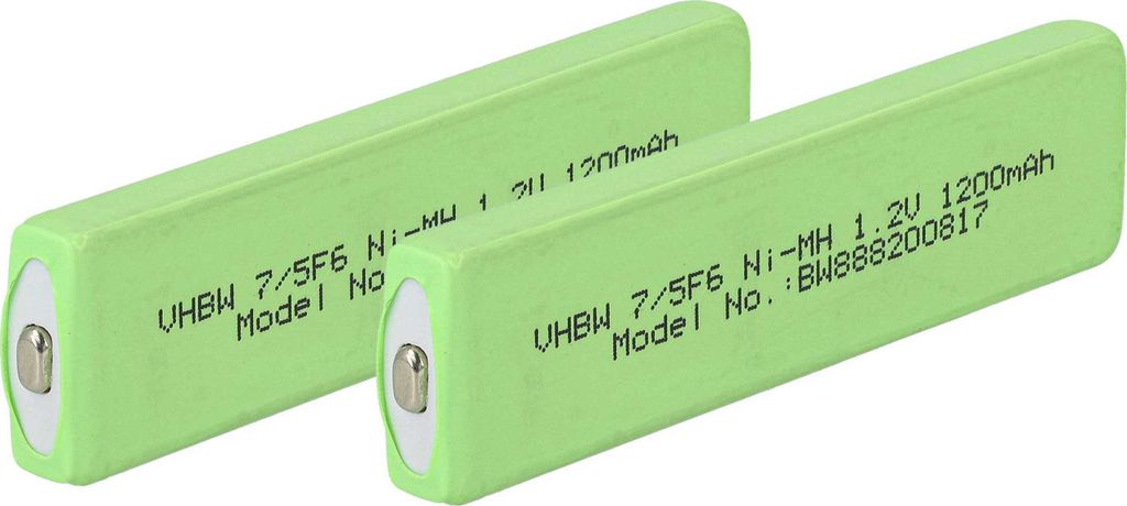 vhbw 2x Akkuzelle kompatibel mit Sanyo KF- A650 CD Player (1100 mAh, 1,2 V, NiMH), Akku 7/5F6, Button Top