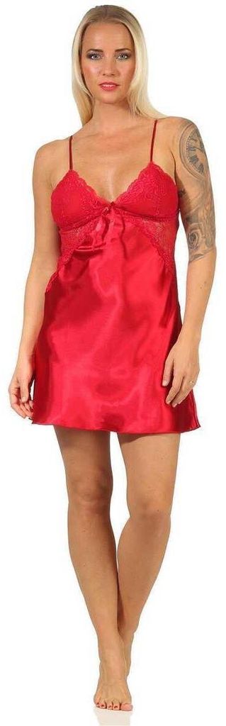Damen Negligé Satin Nachtkleid Reizwäsche mit Spitze; Produktbild 