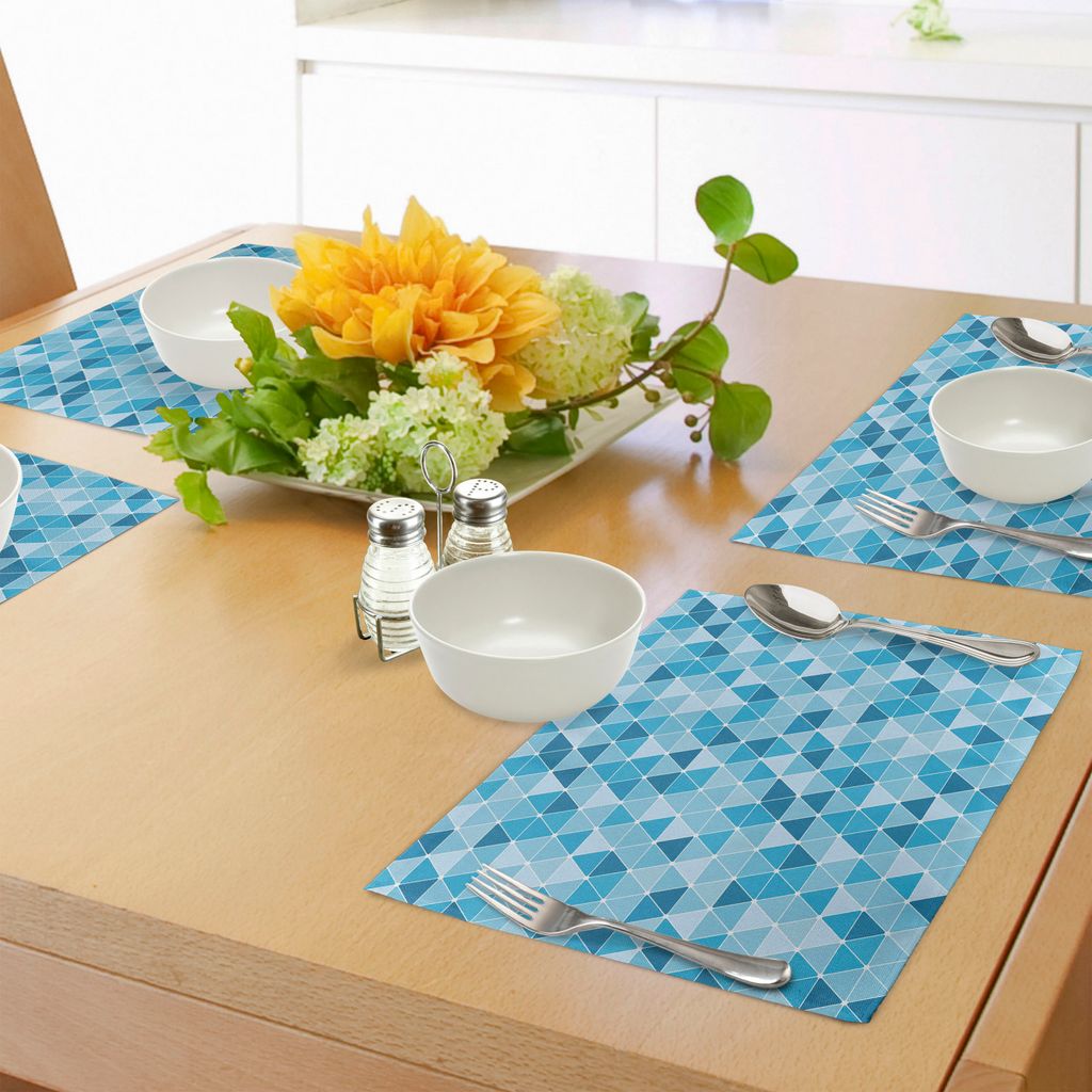ABAKUHAUS Blau Platzmatten, Geometrisches Muster mit Dreiecken im ozeanischen Winter färbt abstraktes Mosaik, Tiscjdeco aus Farbfesten Stoff für ...