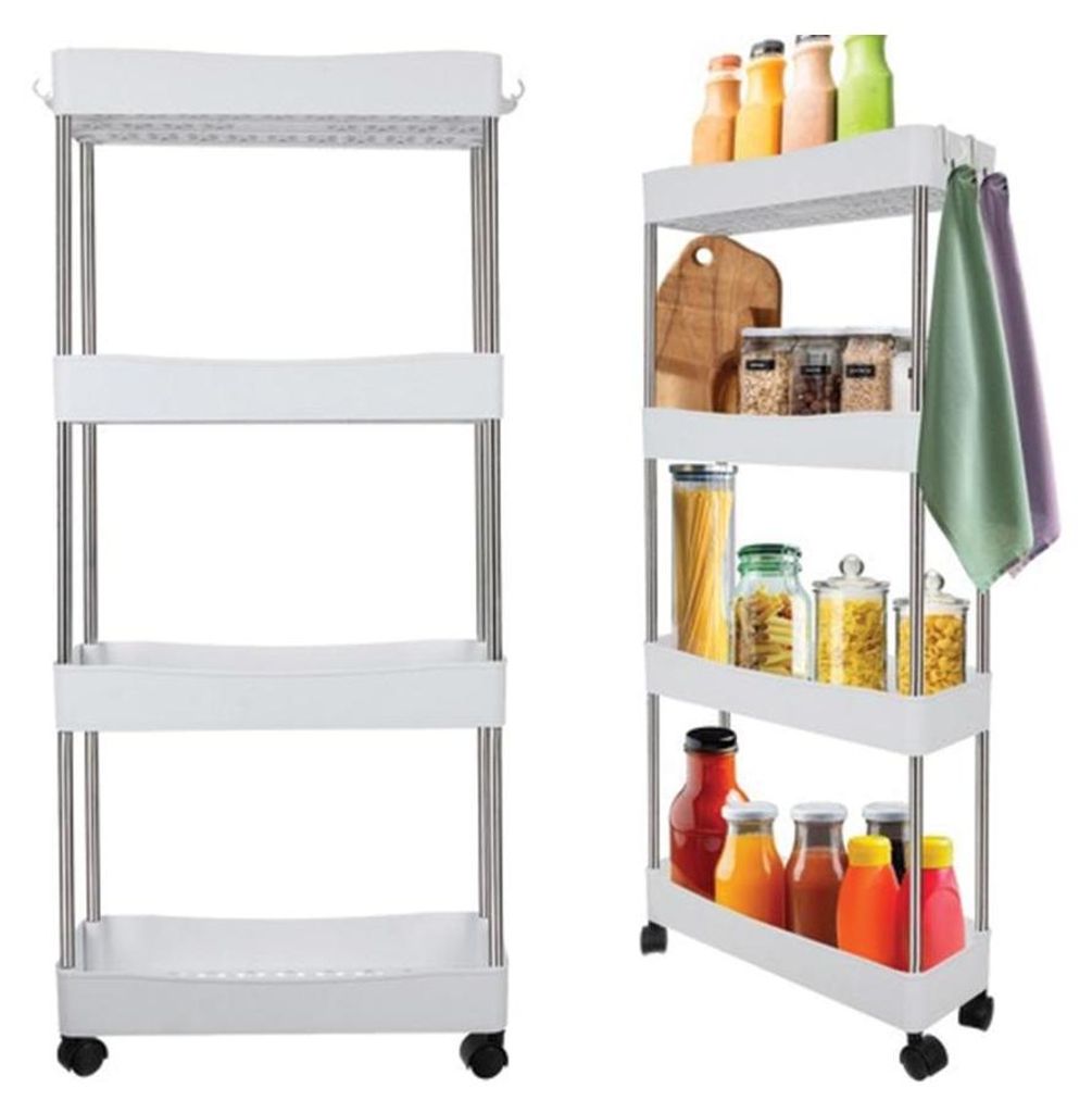 Ruhhy 24291: Dressoir op wielen, 4 planken, wit Productafbeelding 