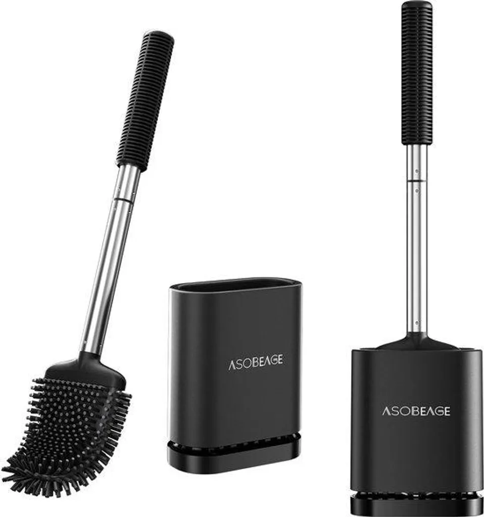 Brosse de Toilettes en Silicone Noir Lot de 2 avec Support Séchage Rapide