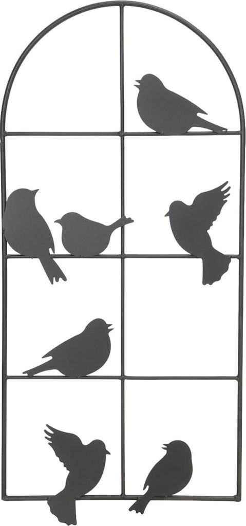 Gartendekoration Fensterrahmen aus Eisen Schwarz mit Vogelmotiven 36x77 cm