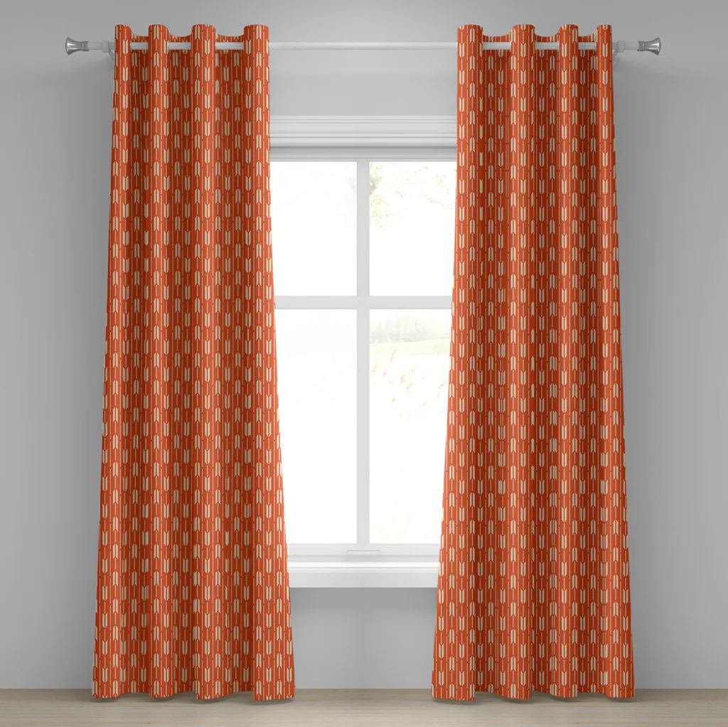 Paire de Rideaux à Œillets Géométriques 280x175cm Crème et Vermillon