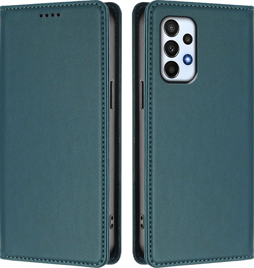 Handyhülle für Samsung Galaxy A23 5G/4G, Kunstleder Klapphülle Stoßfeste Magnetische Hülle mit Ständer Grün