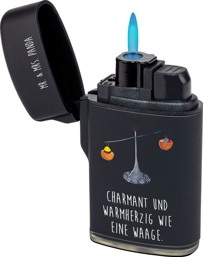 Mr. & Mrs. Panda zigarettenanzünder Sternzeichen Waage - Schwarz - Geschenk, Gleichgewicht, Feuerzeug, Marienkäfer, Tierkreiszeichen, sturmfeuerz...