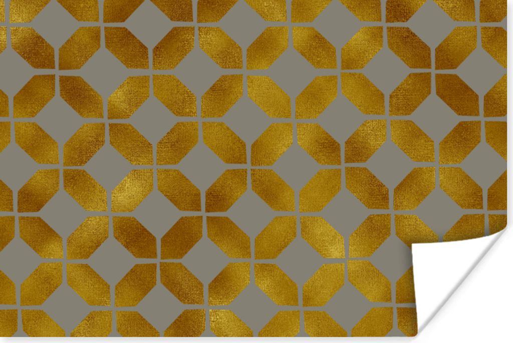 MuchoWow Poster Muster - Gold - Figur - Grau 90x60 cm - Schlafzimmer