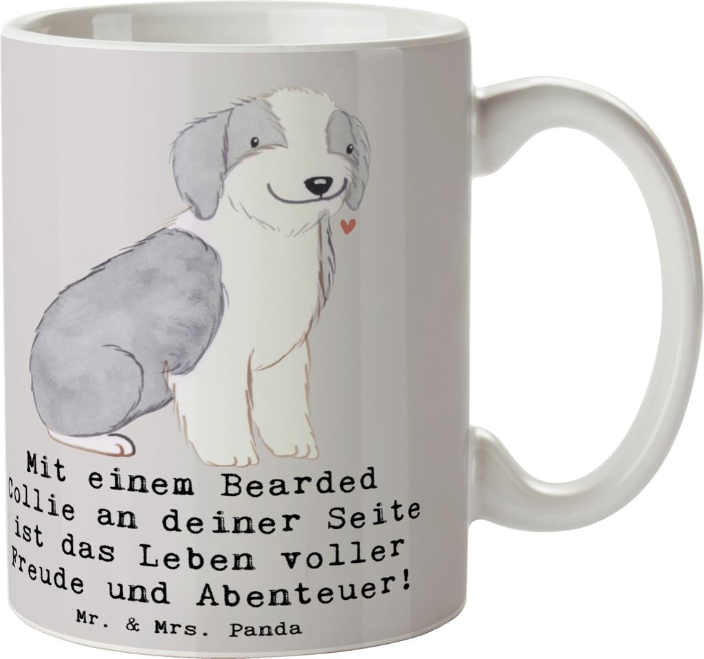 Mr. & Mrs. Panda Kaffeebecher Bearded Collie Freund - Grau Pastell - Geschenk, Wesen, Freude, Becher, Pflege, Familie, Abenteuer, Hund, Kaffeetasse...