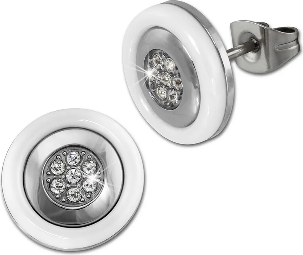 Orecchini Amello Acciaio e Ceramica Bianca D2ESOX31W - Eleganza Lucida