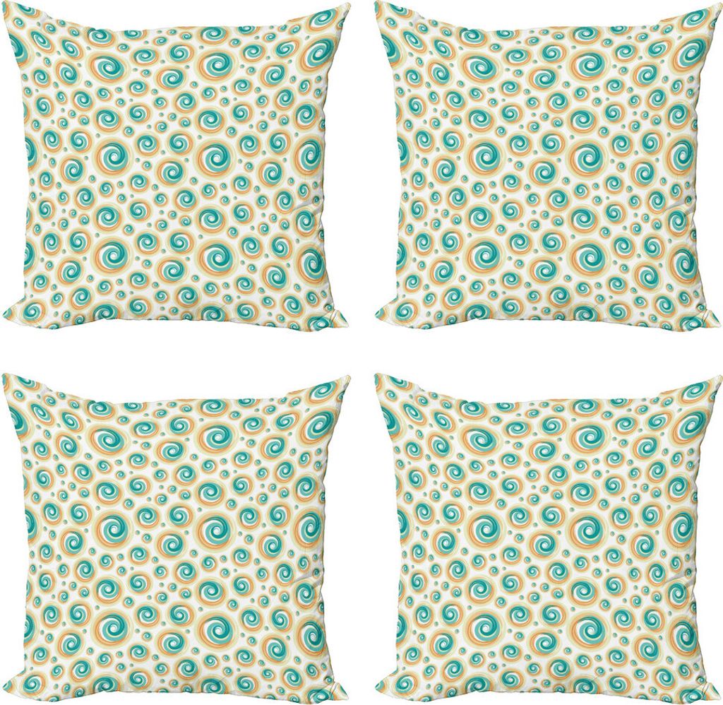 ABAKUHAUS Geometrischer Kreis Kissenbezug Set (4 Stück), Spiral Kreis Tile, Moderner Doppelseitiger Digitaldruck, 50 cm x 50 cm, Teal orange