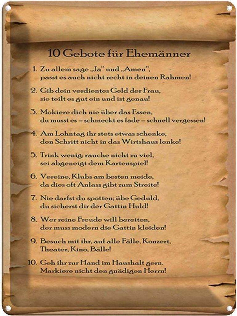 vianmo Blechschild 40x30 cm 10 Gebote für Ehemänner sage ja Spruch Zitat