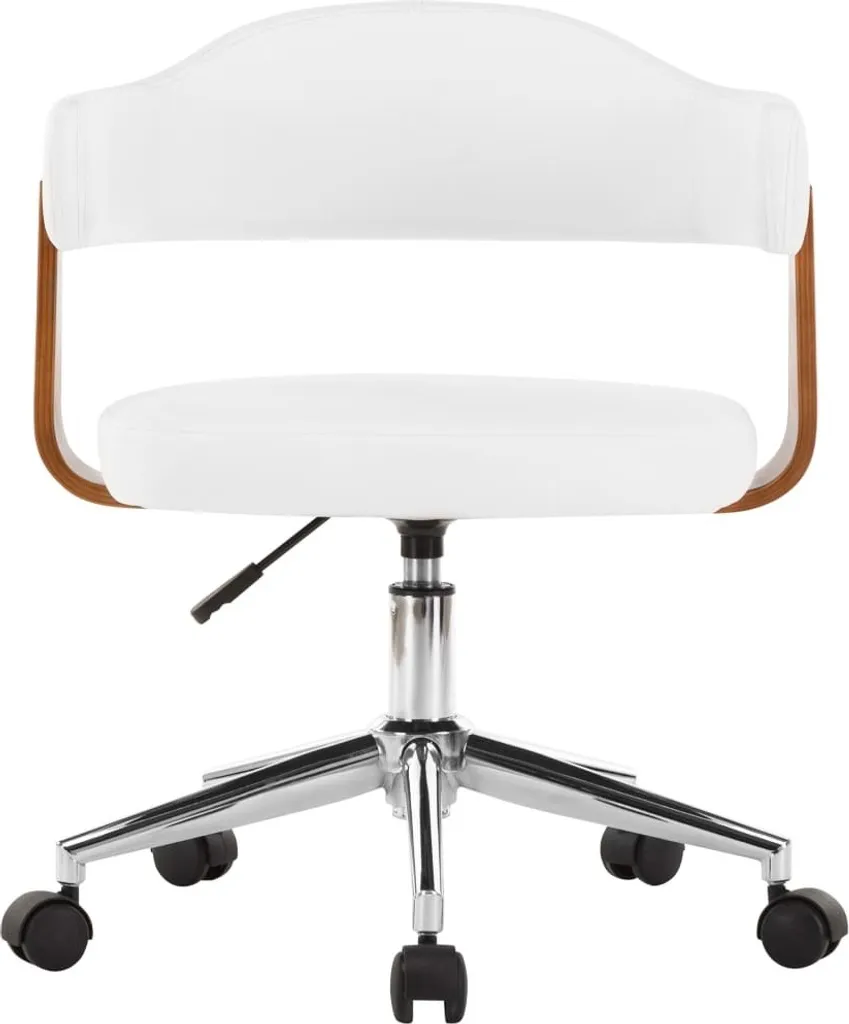 Sedia Ufficio Girevole Legno Curvato Bianco e Pelle Finta | Design Pro