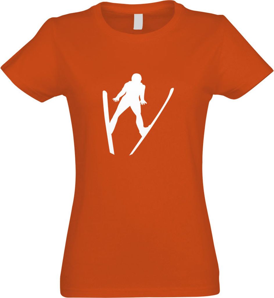 Kiwistar - T-Shirt tailliert - Damen - orange - Skispringen Sportler Figur - mit Motiv Bedruckt - Funshirt Design - Sport - Freizeit - Damen - S