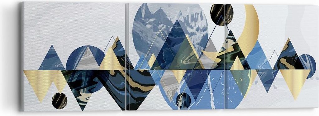 Bild auf Leinwand - Leinwandbild - 3 Teile - Abstraktion Geometrisch Berge - 90x30cm - Wand Bild - Wanddeko - Wandbilder - Leinwanddruck - Bilder -...
