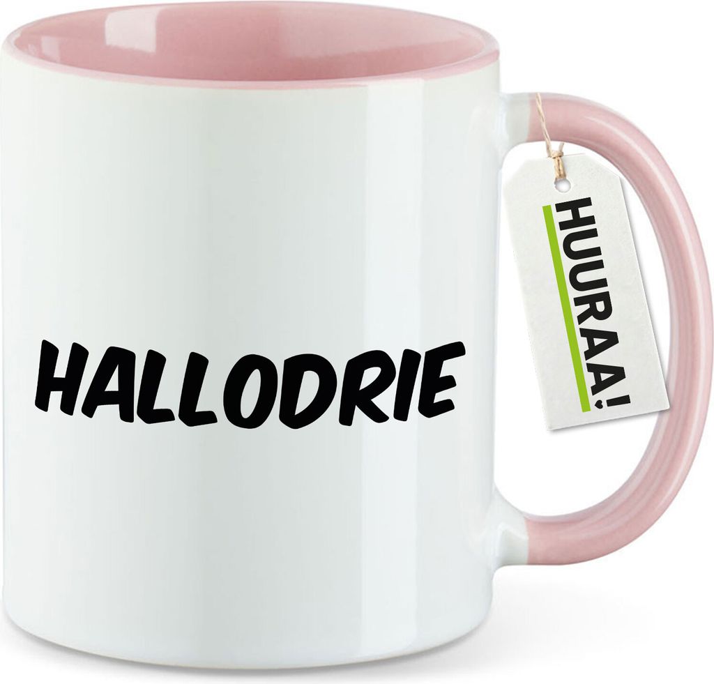 Huuraa Kaffeetasse Hallodrie Schriftzug 330ml Rosa Keramik Kaffeebecher Geschenkidee