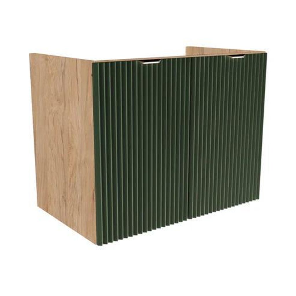 WENA Waschtischunterschrank ohne Oberteil mit Türen 80 cm, geriffelte Fronten, Griffe aus Metall in der Farbe Gold Willy (Farbe: Salbei/Walnuss)