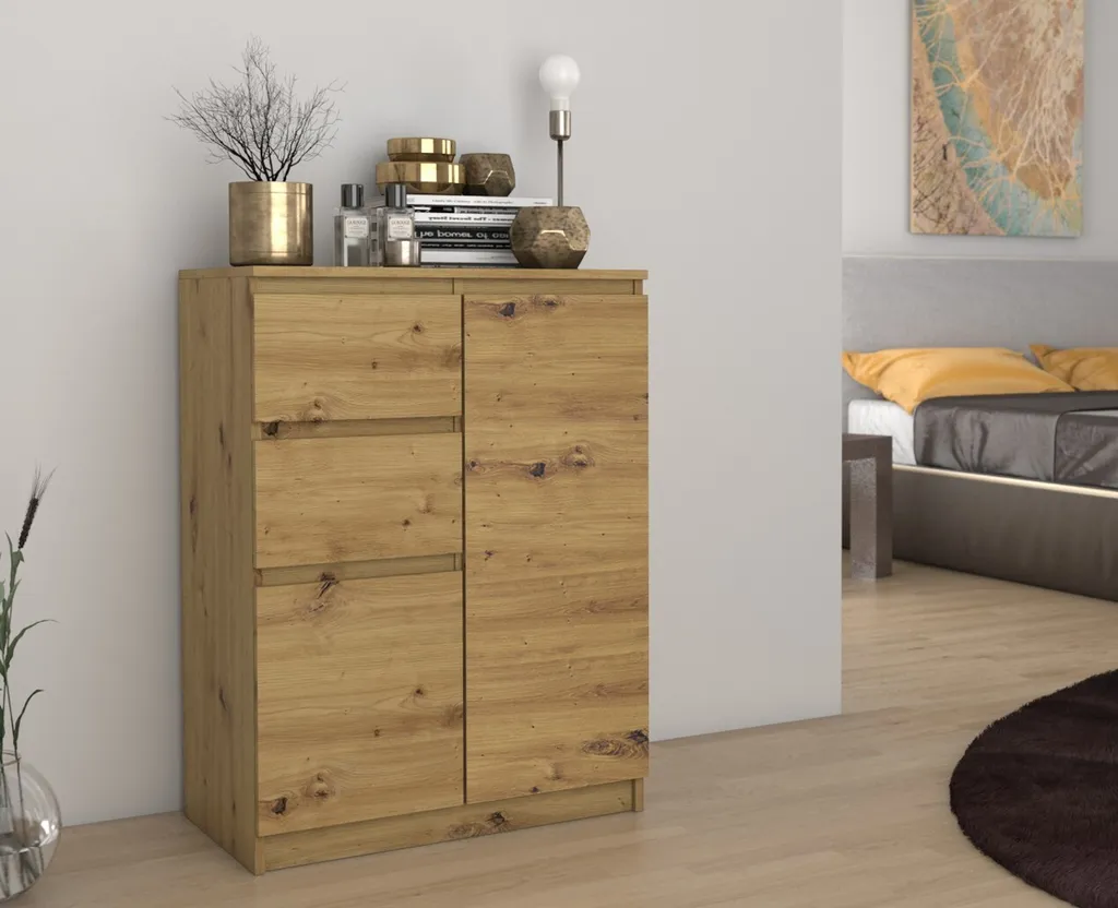 Petite Commode ELBE Style Scandinave Chêne Artisan - Finition Premium