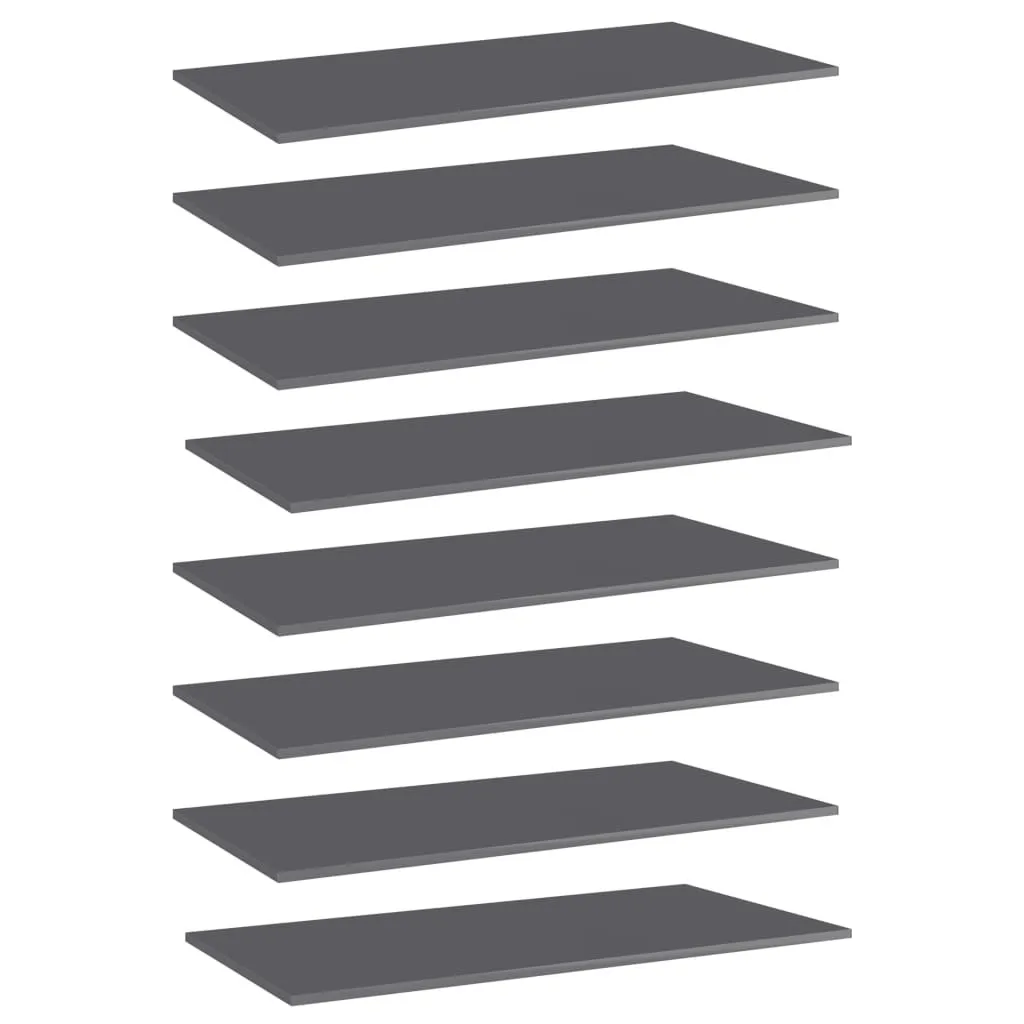 Lot de 8 Planches de Bibliothèque Gris Brillant 80x30x1,5 cm Décor