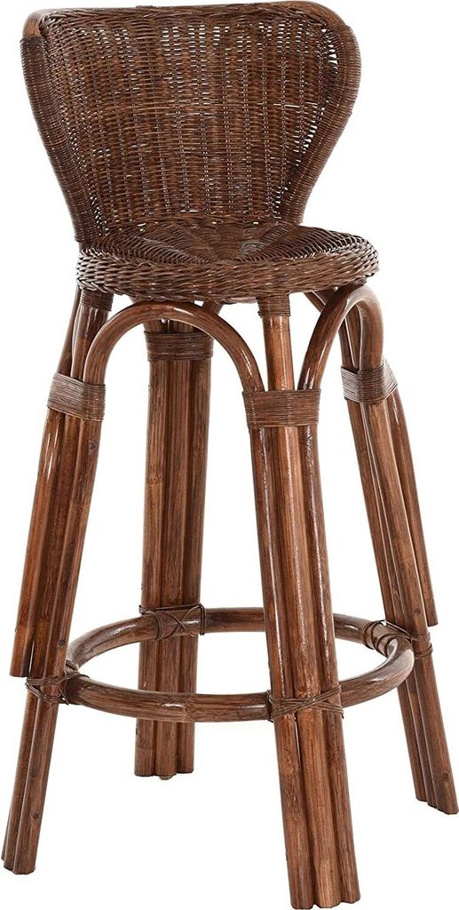 KRINES HOME Barhocker / Küchenhocker aus Natur Rattan Hoher Hocker Barstuhl Barsessel (Typ3 Braun)