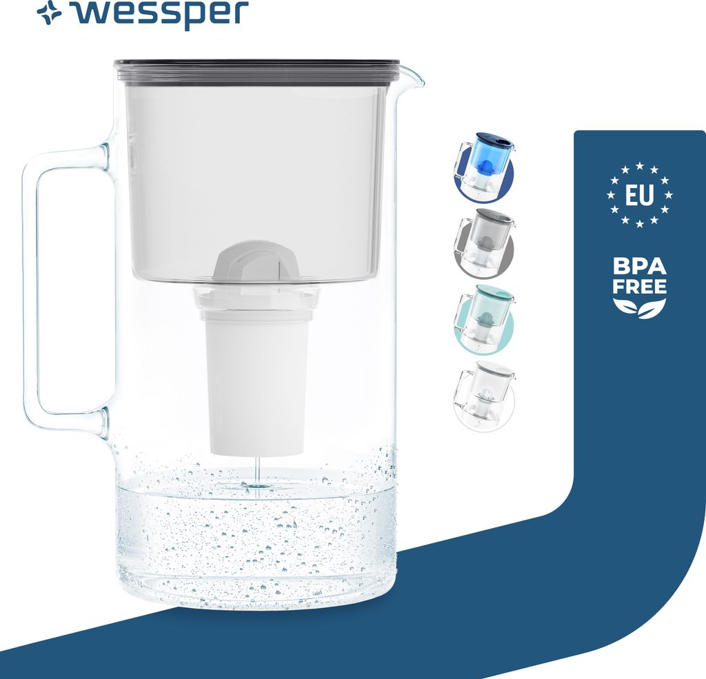 Wessper Carafe filtrante en verre 3 L noire Compatible avec Image du produit 