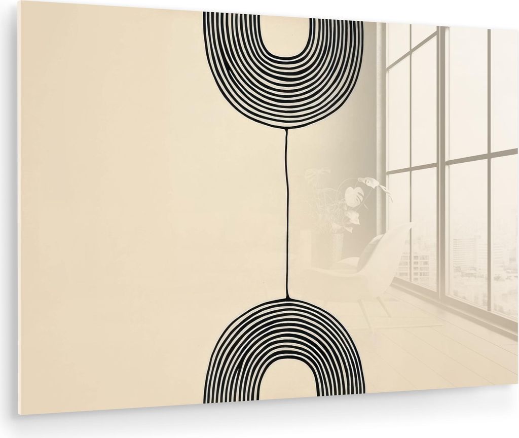 MuchoWow Glasbilder - Bilder auf Wandbild - Foto auf Glas Geometrische Bögen - Minimalistisch - Symmetrisch 60x40 cm Wanddekoration aus Glas - Acr...