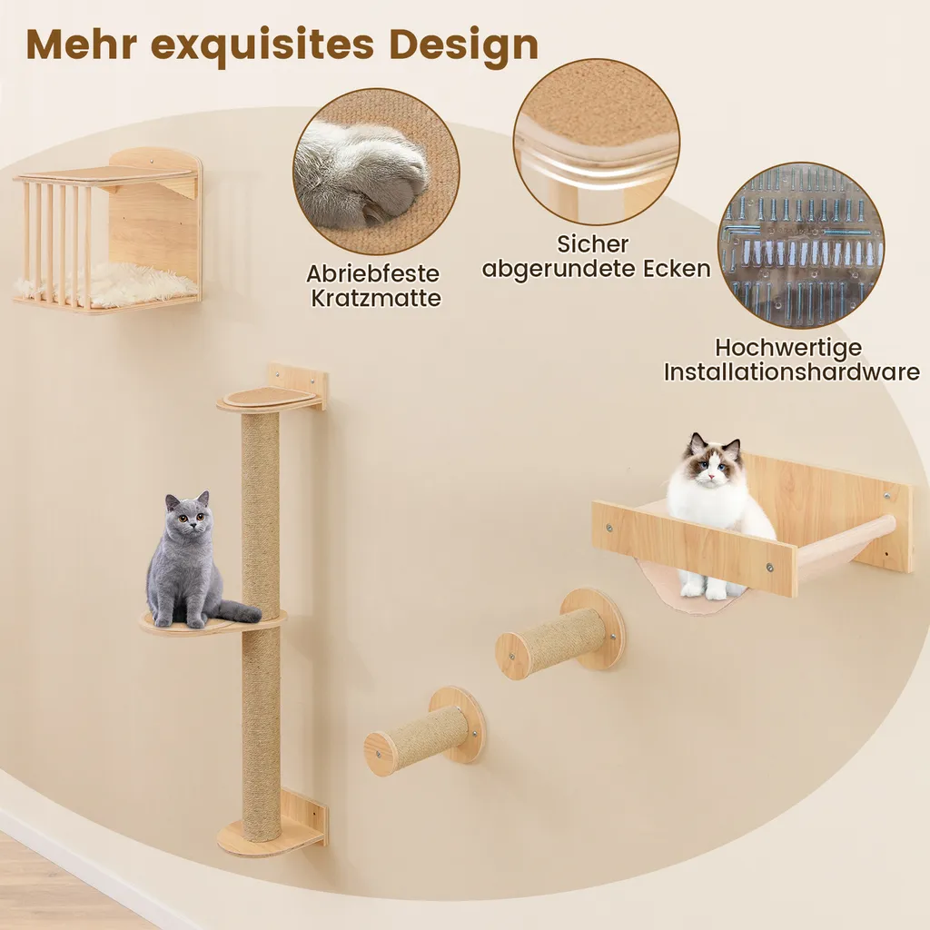 Arrampicata Gatti Parete COSTWAY 5 Pezzi: Design in Legno e Sisal - 6