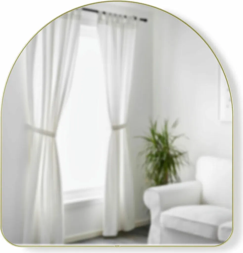Miroir suspendu Hubba Umbra en verre et laiton avec cadre bombé 86x91cm