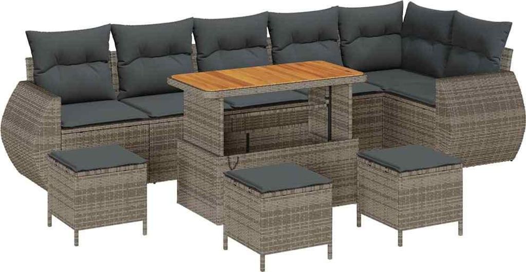 vidaXL Gartensofa-set mit Kissen mit Speicher 10 pcs Grau Poly Rattan
