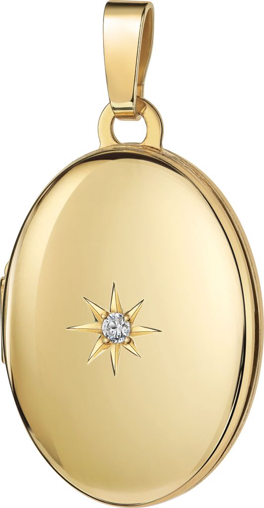 Kettenanhänger Gold 333 Amulett Zirkonia-SternAnhänger Medaillon für 2 Bilder