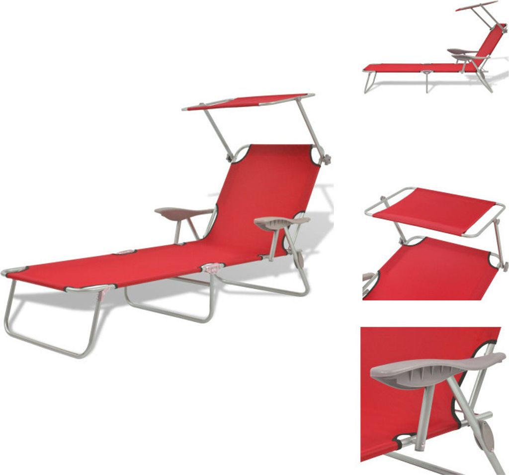 vidaXL Sonnenliege mit Sonnenschutz Stahl Rot -  Produktbild 