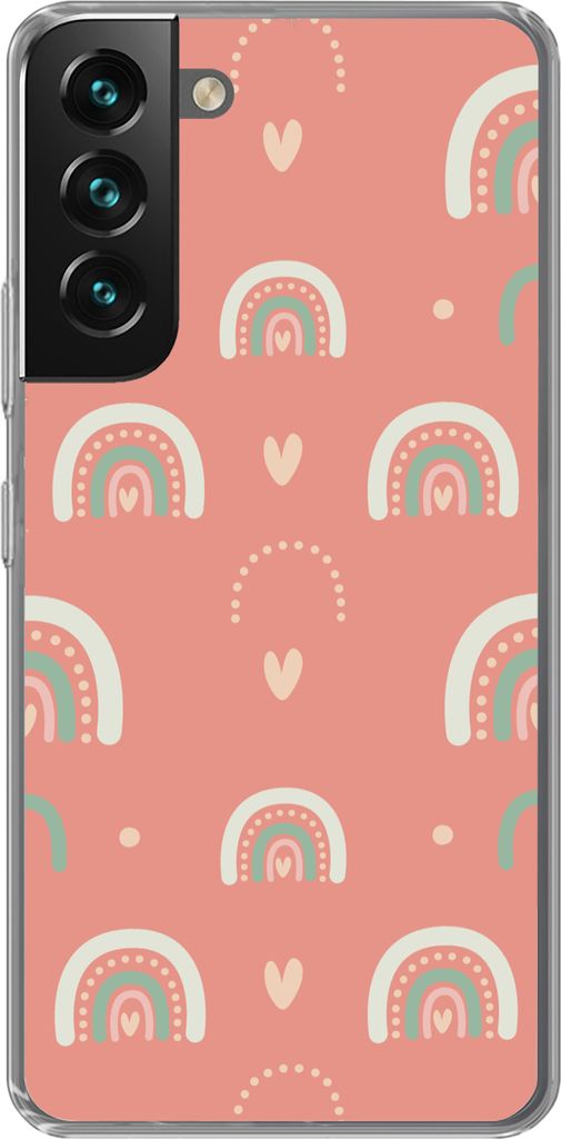 MuchoWow Handyhülle Schutzhülle Hülle für Telefoonhoesje Samsung Galaxy S22 Mädchen - Regenbogen - Herzen - Muster - Mädchen - Rosa - Kinde...