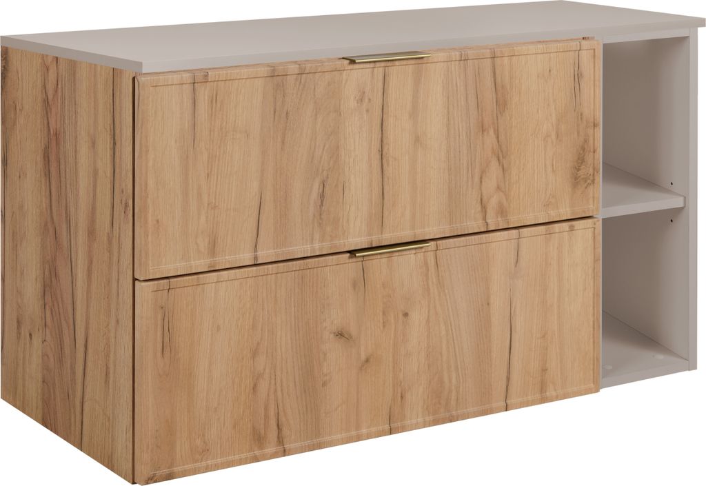 Badezimmerschrank, Craft-Eiche / Kaschmir, Goldene Griffe, 100 (80 + 20) x 46 x 57 cm
