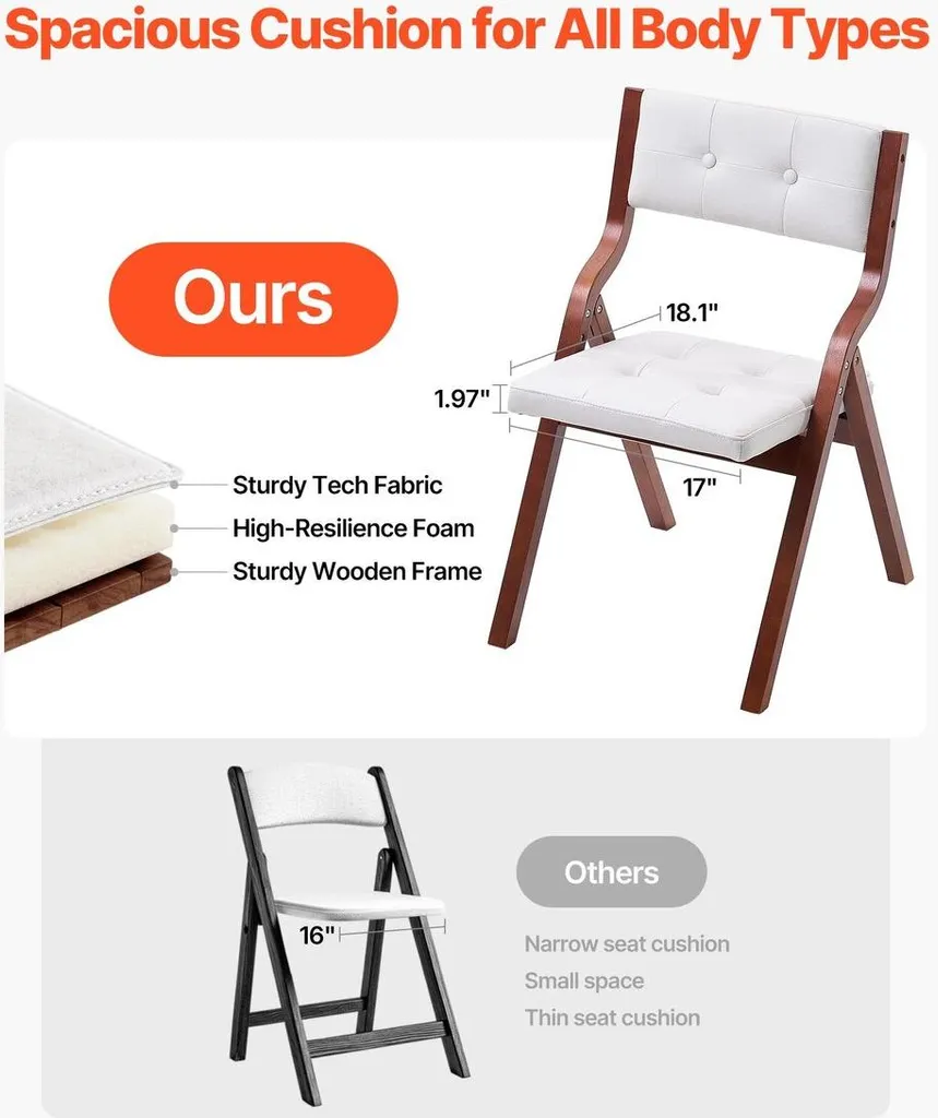 Chaises Pliantes de Réception en Bois Blanc avec Coussin pour Invités