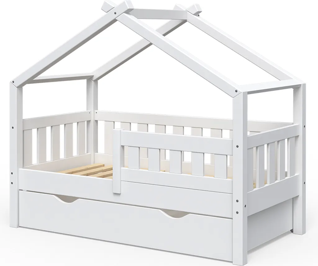 Lit cabane blanc Vitalispa 70x140 en bois avec grand tiroir de stock