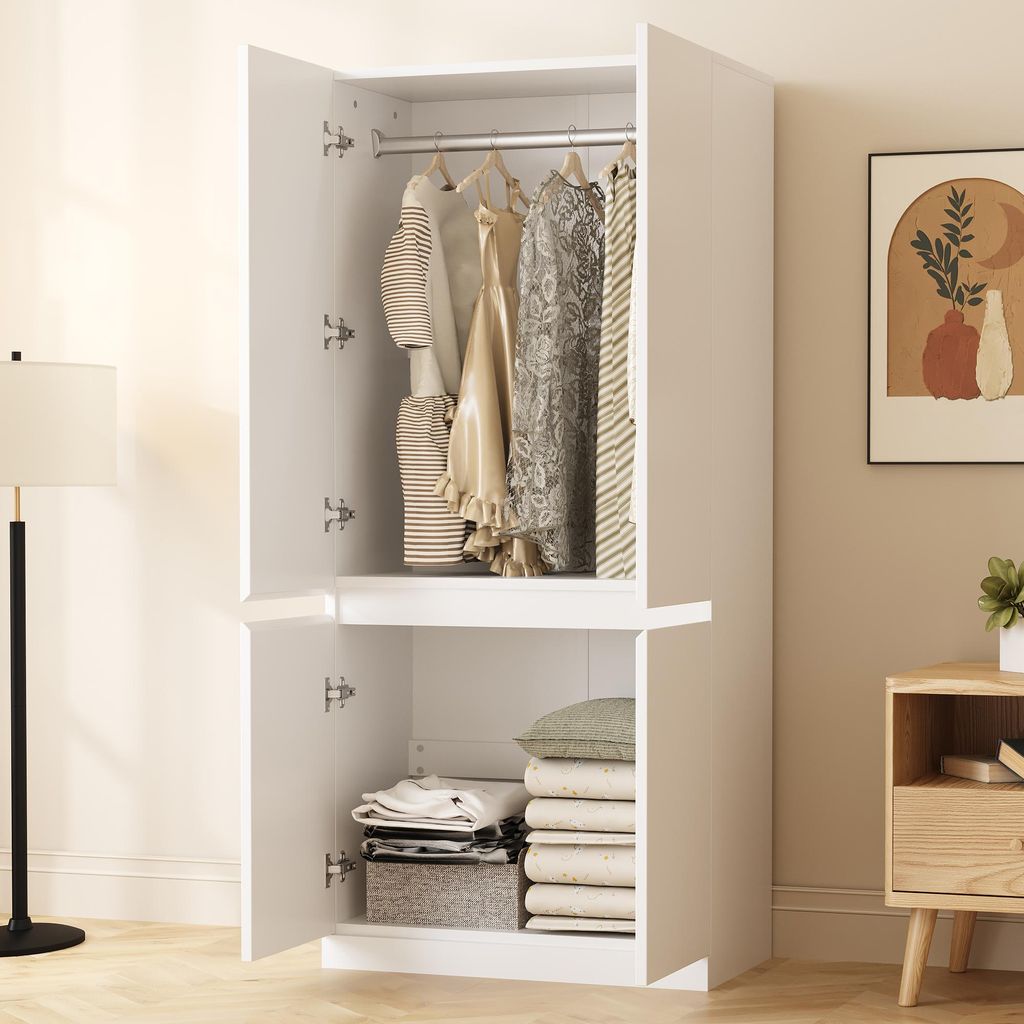 Flieks Armoire avec barre de penderie et 4 portes, armoire Image du produit 
