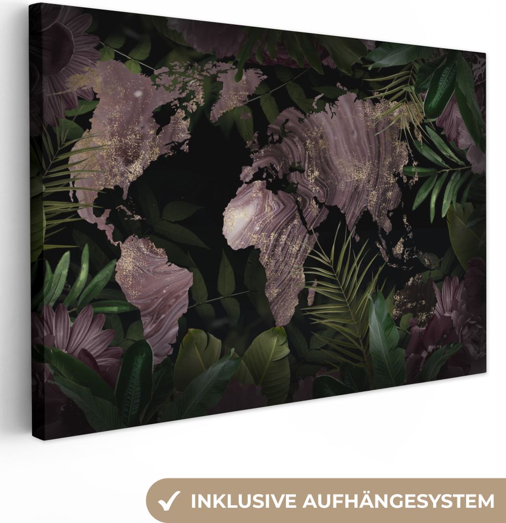 OneMillionCanvasses - Leinwandbilder - 150x100 cm, Weltkarte - Luxus - Pflanzen, Wandbilder Kunstdruck Wanddekoration
