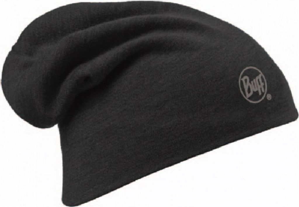 MERINO THERMAL HAT BUFF , Mütze aus doppellagiger 100% reiner Wolle, schwarz