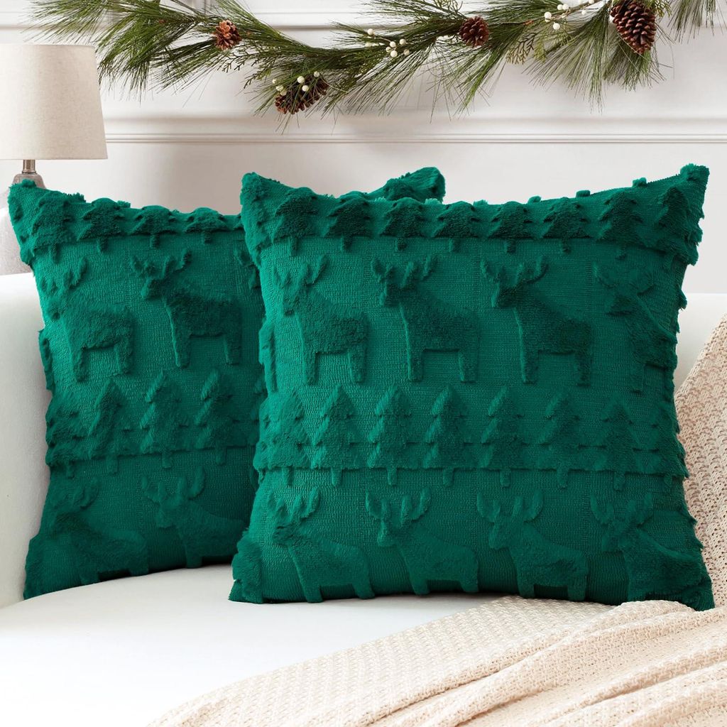 Set mit 2 Kissenbezügen aus weicher Wolle, kurzem Samt, dekorative Kissenbezüge für Sofa und Schlafzimmer, europäisches Design mit Weihnachtsba...