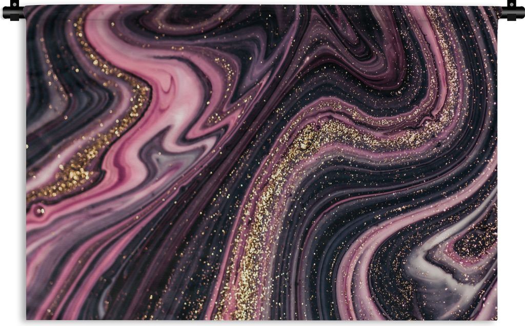 MuchoWow Wandteppich Wandbehang Marmoroptik - Rosa - Lila - Gold - Luxus - Marmor 60x40 cm Tapisserie Dekoration Wandtuch - Wanddekorationen
