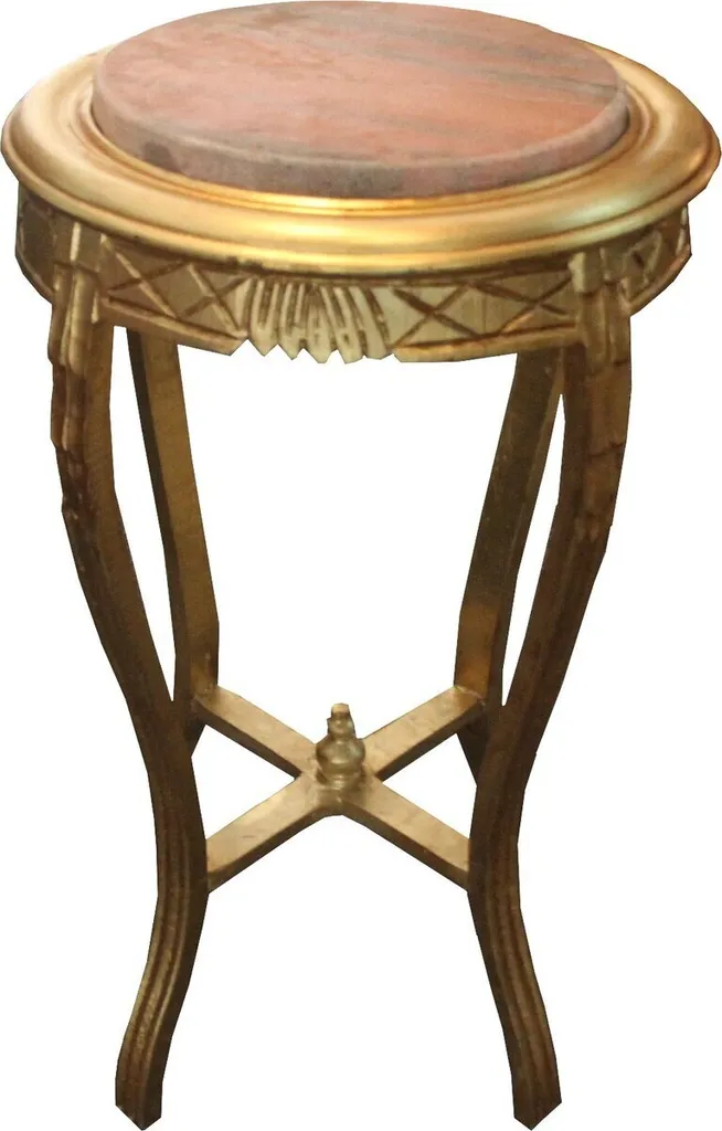 Guéridon baroque doré rond en bois massif style Louis XV - 40x68 cm