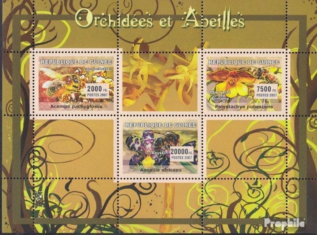 Briefmarken Guinea 2007 Mi 4665-4667 Kleinbogen (kompl. Ausgabe) postfrisch Orchideen / Orchideen, Bienen / Abeilles