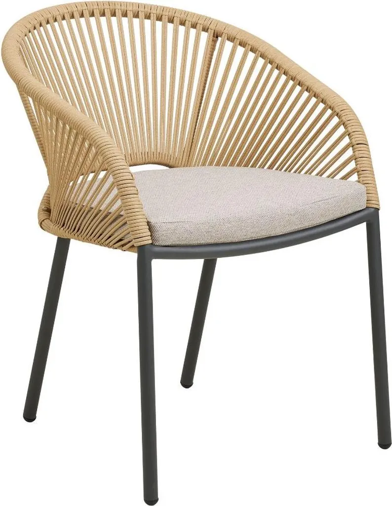 Chaise de jardin Noomi idéale pour repas en terrasse avec coussin sable