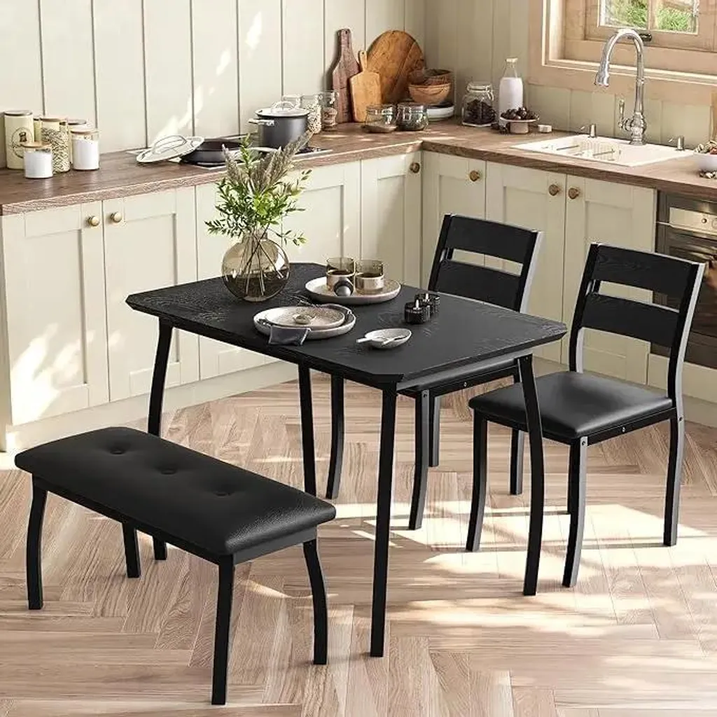 Dites adieu au manque de place : ensemble table et banc noir design 4 pers.