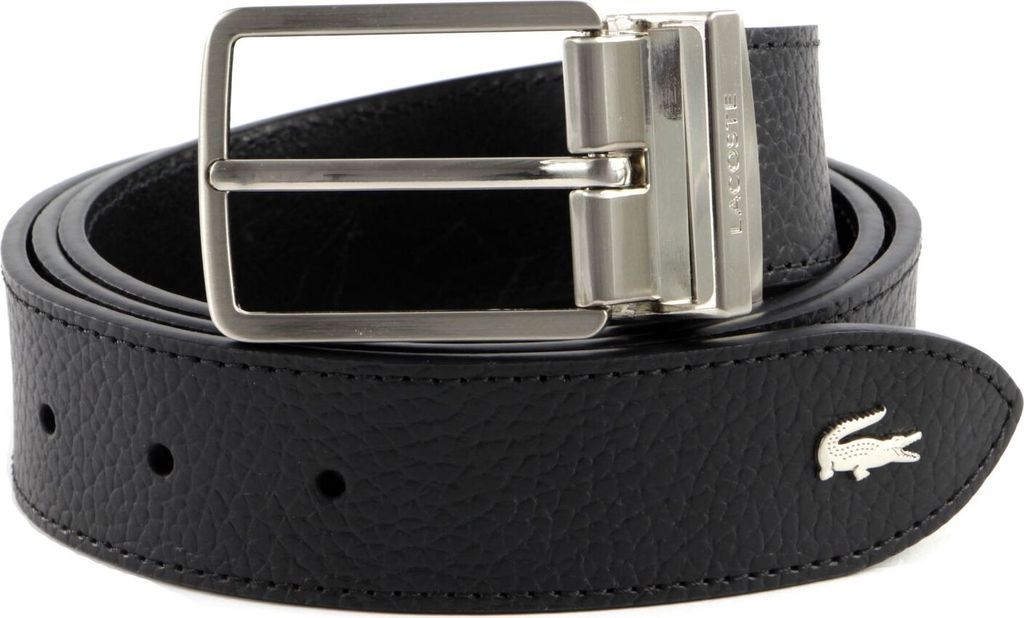 LACOSTE Leder Gürtel Elegance Curved Stitched Edges W110 Black schwarz