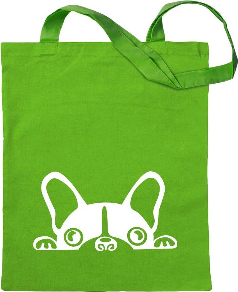 Kiwistar - Baumwolltasche - hellgrün - Halbe Französische Bulldogge - Tragetasche Stoffbeutel Umhängetasche langer Henkel